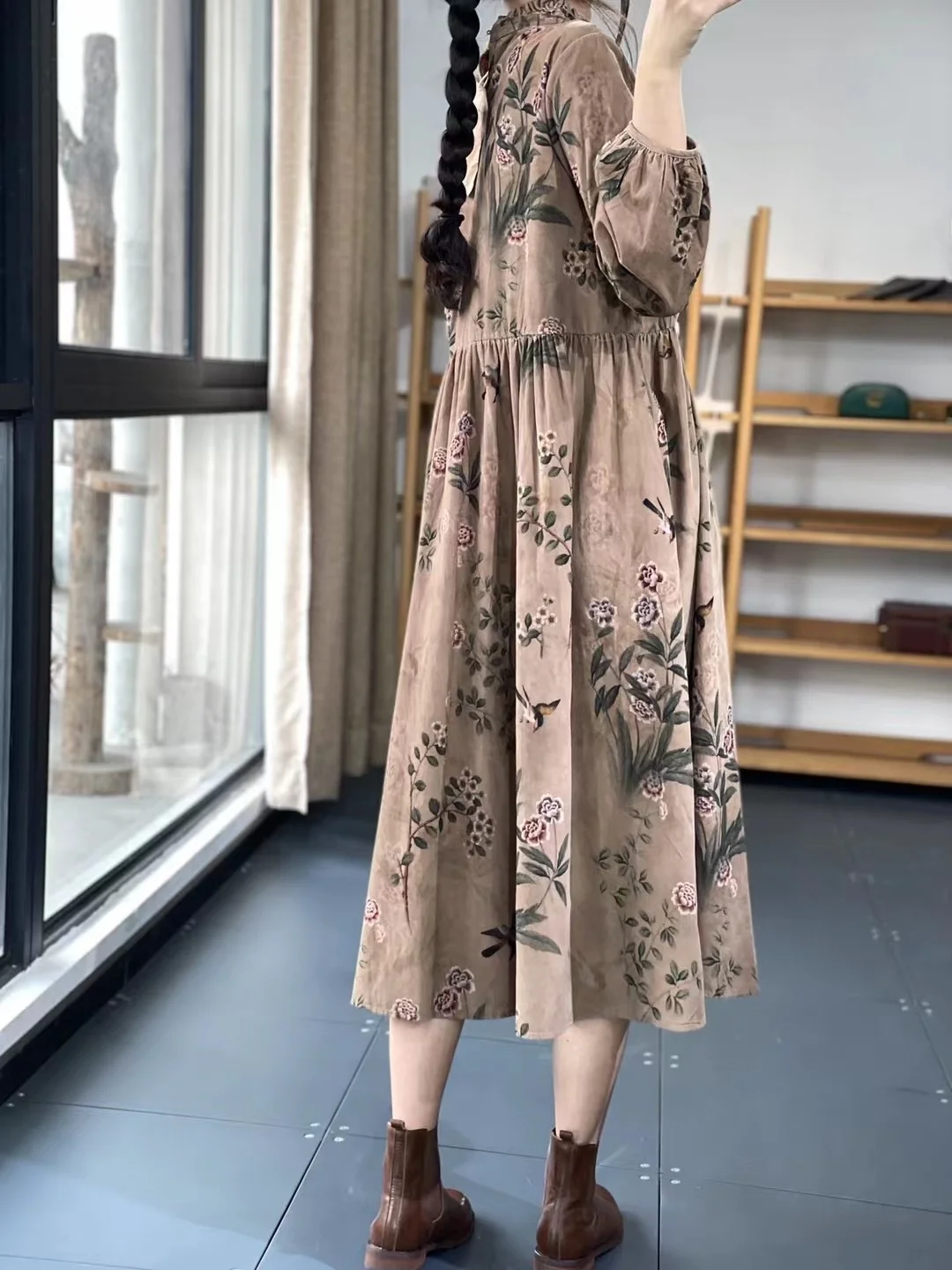 Floral Print Loose Long Lantern Sve Dr Lace Collar A-Line Skirt Wind Plant Design Comfortable Fitted Women's Dr