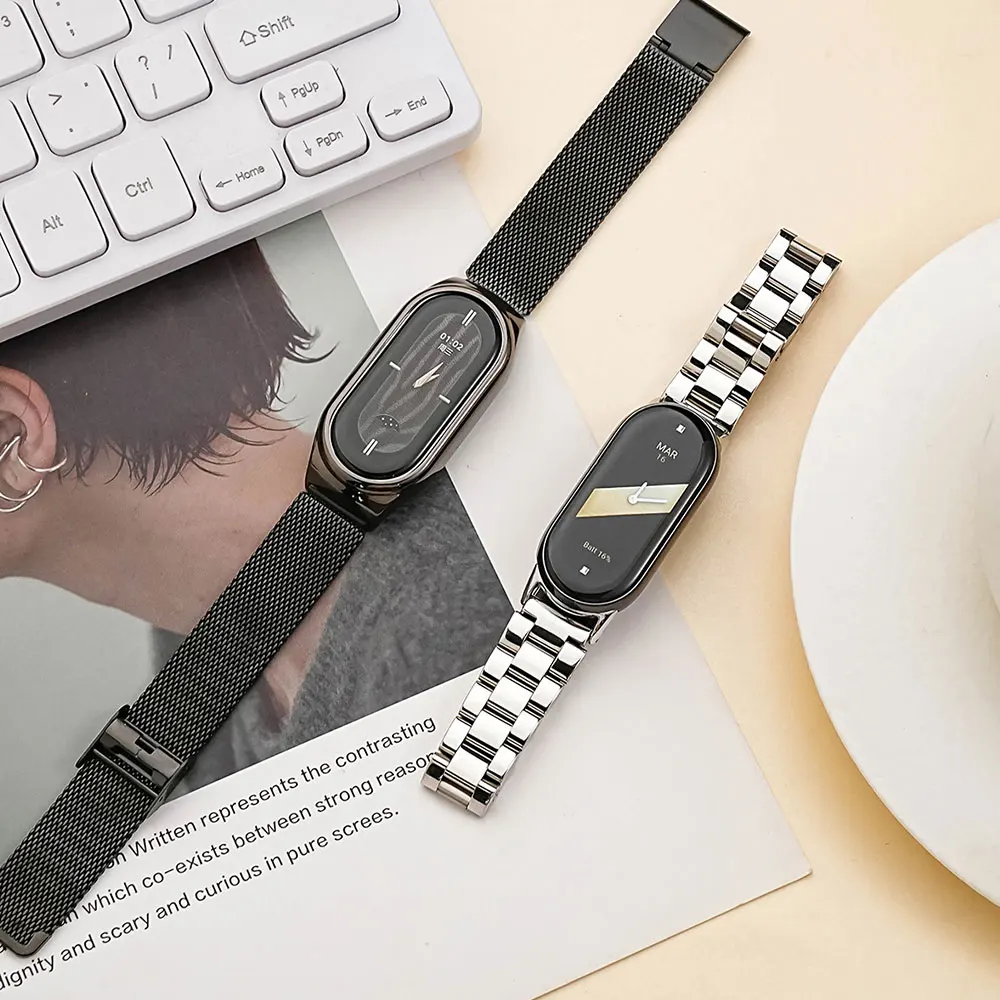 Pulseira para mi band 10 9 8 pulseira nfc versão global pulseira de relógio para mi band 9 pulseira para mi band 8 9 10 metal aço inoxidável