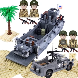 WW2 USA LCM3 Landing Craft Building Blocks Military Warship Model Soldier Weapon Boat Army Car Model Educational Toy for Childs