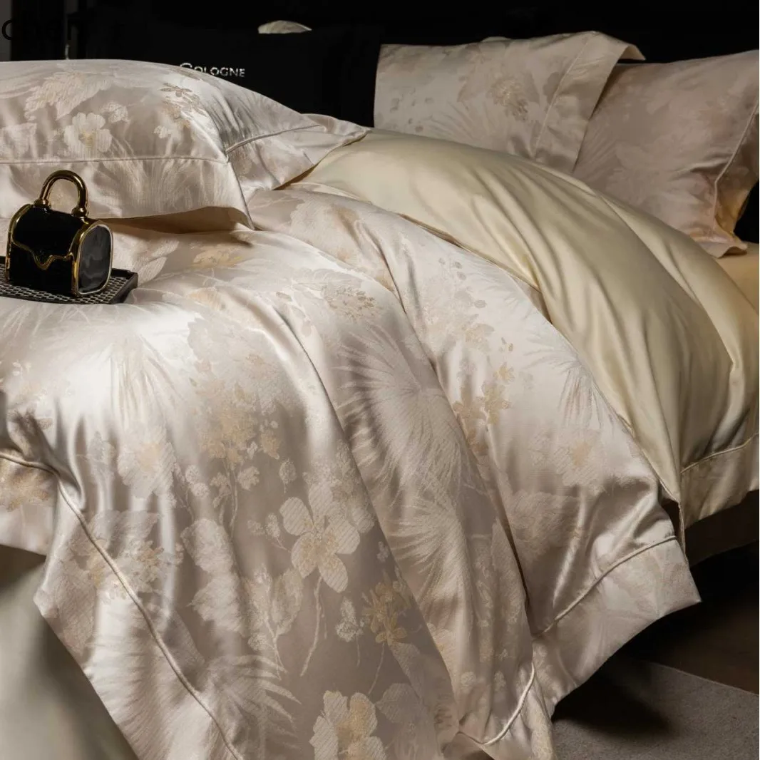 YFY   yarn-dyed jacquard four-piece bedding set - soft & skin-friendly, ideal for villas & model homes - duvet cover,    bedding