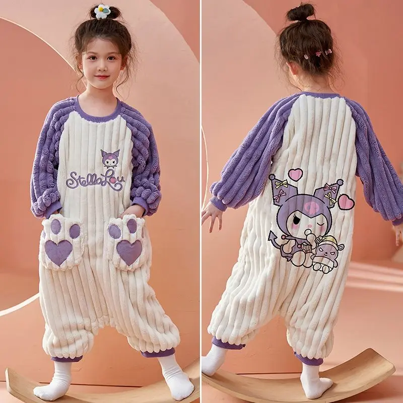 

Осень-зима Kawaii Kuromi детский плюшевый комбинезон пижамы аниме Sanrio мультфильм для младенцев анти-ударная теплая домашняя одежда ночное белье с героями мультфильмов