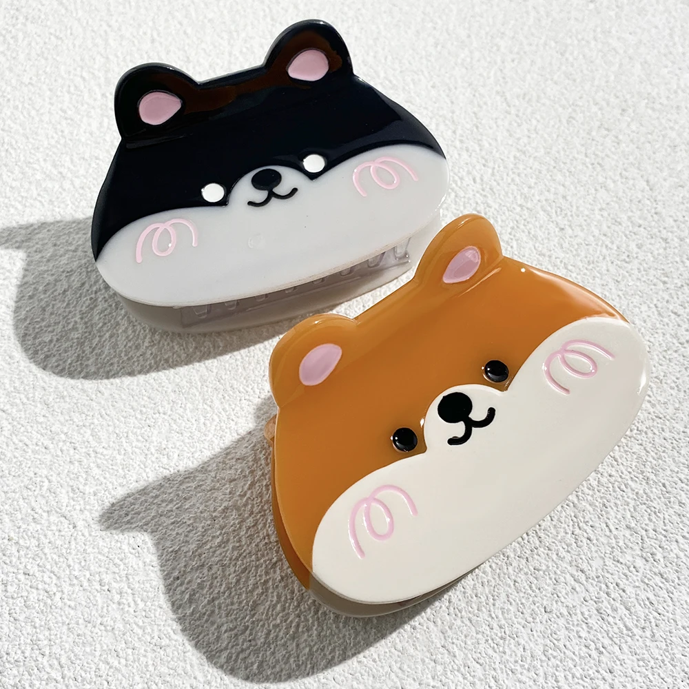 AENSOA New Original Design Shiba Lnu Hairpin Cute Cartoon Dog Acetic Acid Hair Accessories Animal Niche Shark Clip Female INS