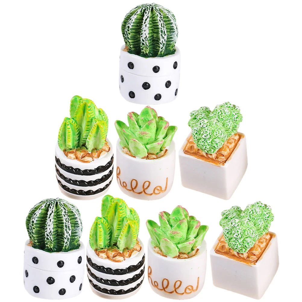 

8 Pcs Cactus Micro Landscape Mini Indoor Plants House Potted Supply Model Decor Miniature Small Decorations