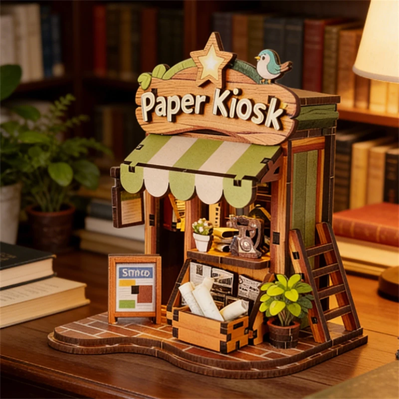

Деревянный миниатюрный домик-конструктор DIY «Читальня» с мебелью и LED-подсветкой, кукольный домик для подарков друзьям на день рождения