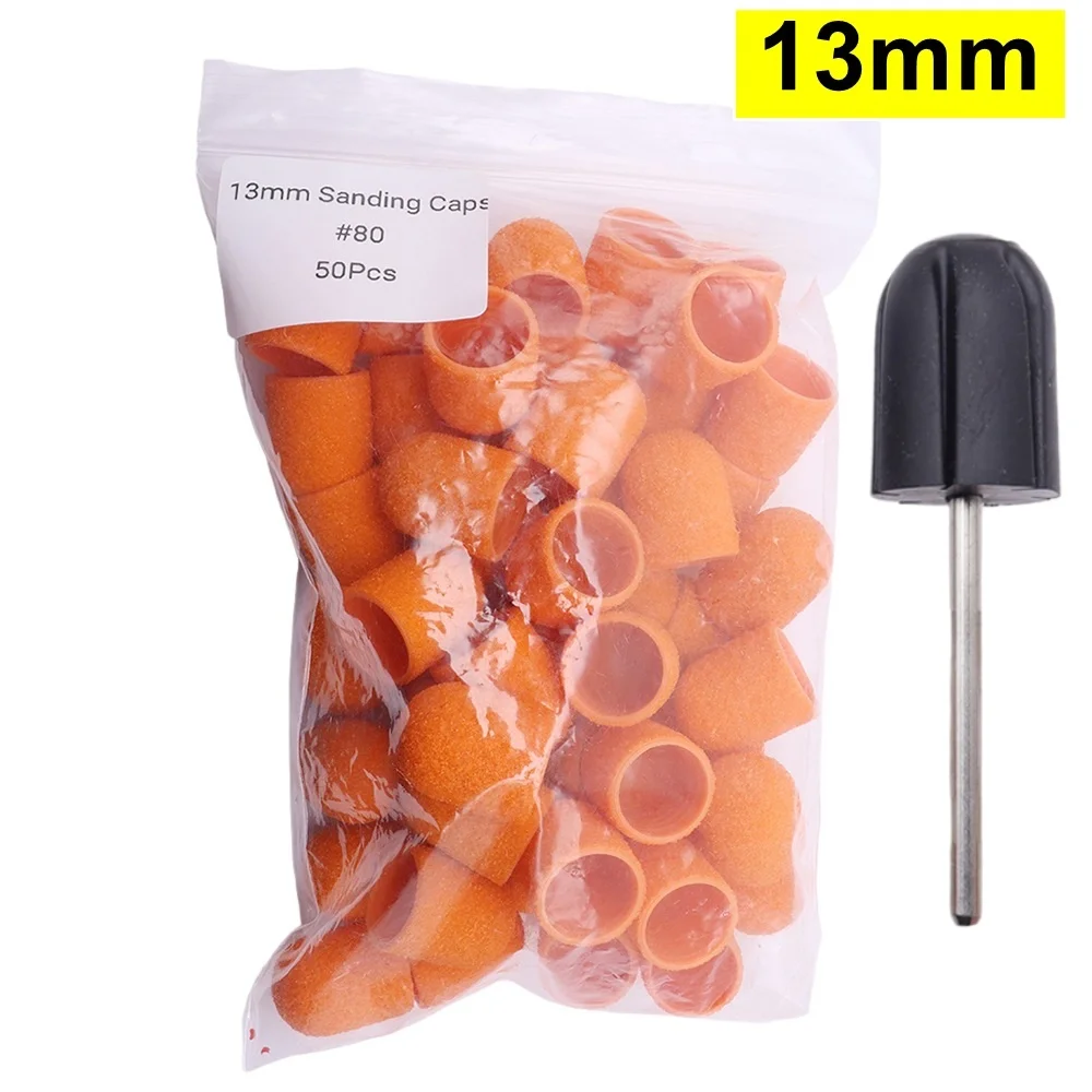 50 Stück Orange 80 Körnung 5mm Schleifkappen Ersatzhülsen für Nagelbohrer, Fußfeile, Hornhautentferner, Maniküre, Pediküre, Polierer – Detail 5