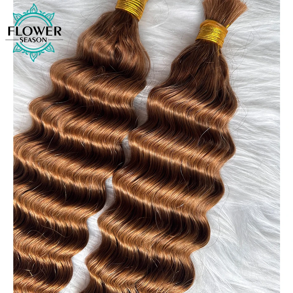 Bulk Human Hair for Braiding #4 #30 Color Blonde Human Hair Bulk No Weft Braids Hair Extensions for Women 1/3/4pcs /lot