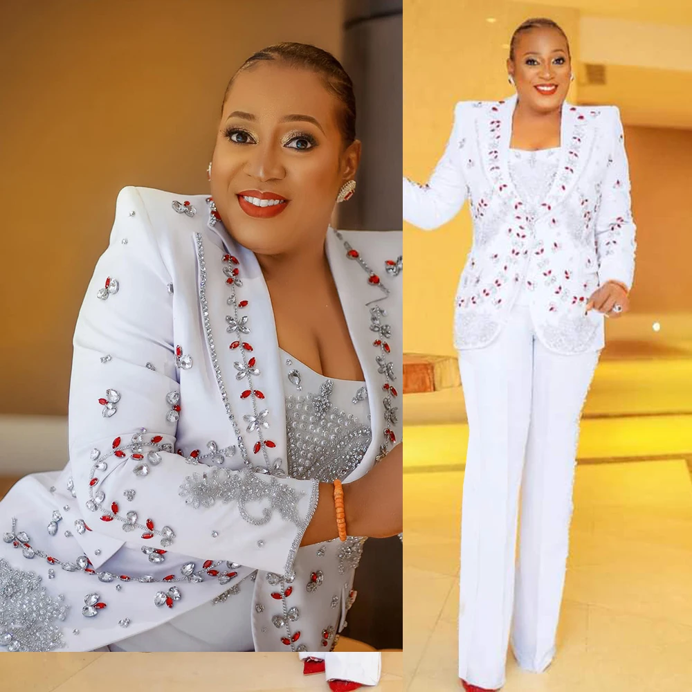 

Exquisite Women Pants Suits Customized Rhinestones Beaded Banquet Party Gowns 2 Pieces Ladies Business Mother Of Bride Dress