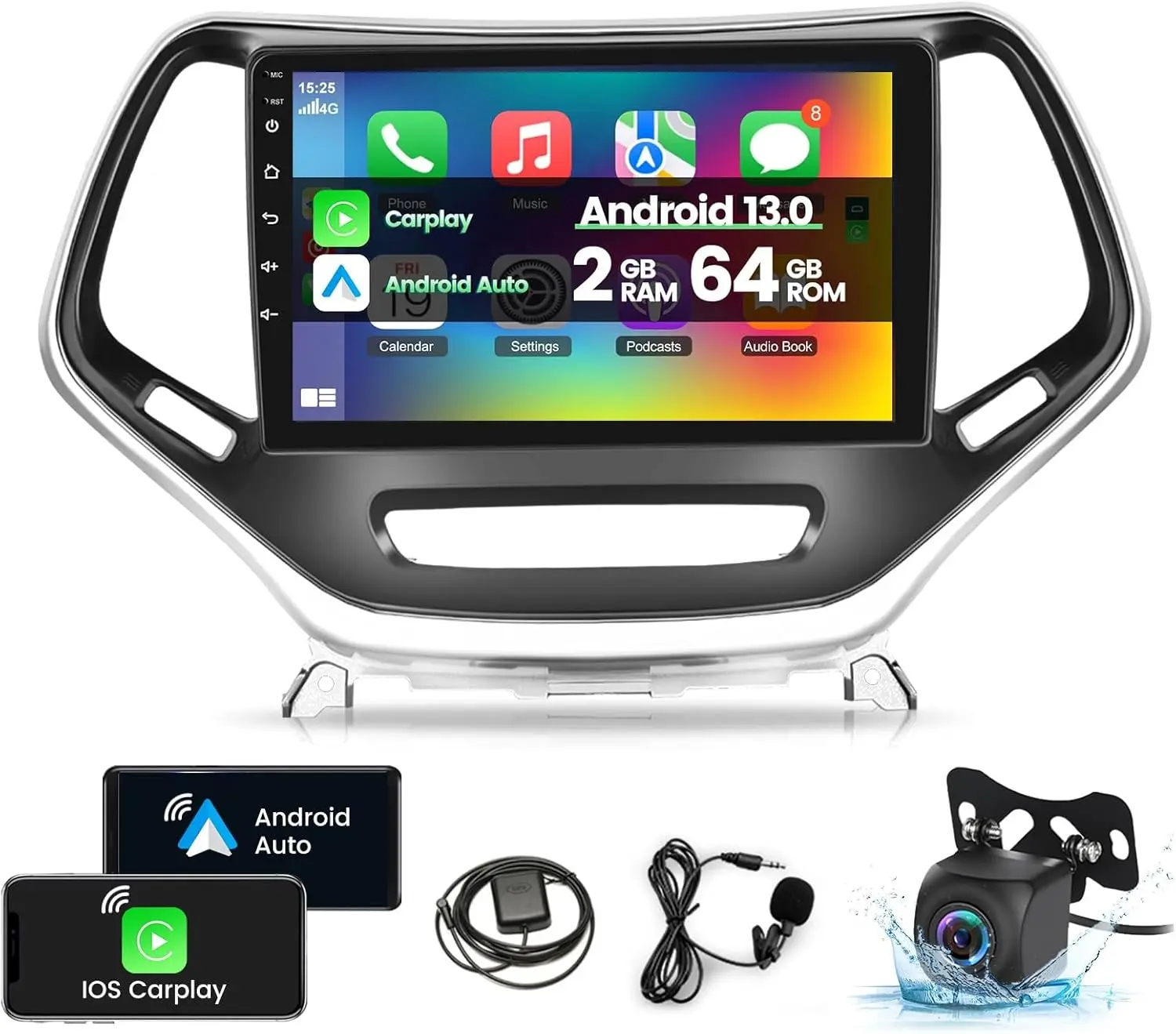 

2+32 G Android 13 Car Radio for Jeep Cherokee 2013-2018 10 Inch Touchscreen Car Stereo with Apple Carplay/Android Aut/Bluetooth