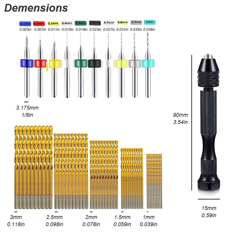 Micro Mini Pin Vise Hand Drill Twist Bit PCB Set Rotary Tool For DIY Craft Carving Resin Polymer Clay Plastic Jewelry Making