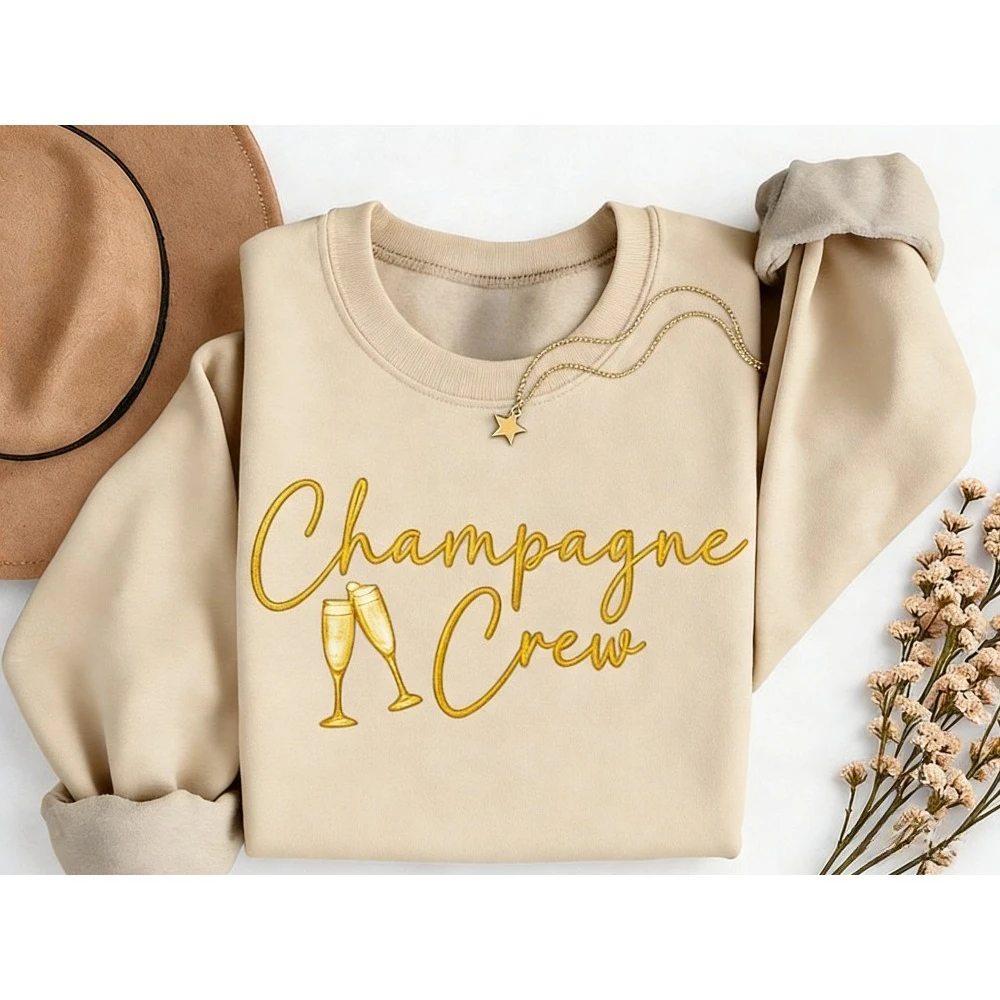 Felpa girocollo color champagne di Capodanno Abbigliamento per feste di Capodanno Regalo a tema alcol Abbigliamento per le vacanze Top pullover casual da donna
