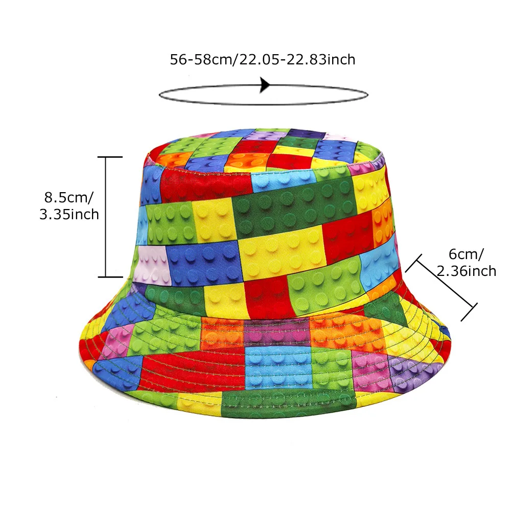 Colorful Building Blocks Print Bucket Hat Unisex Foldable Sun Hat Outdoor Travel Beach Hip Hop Sunscreen Hat For Adults