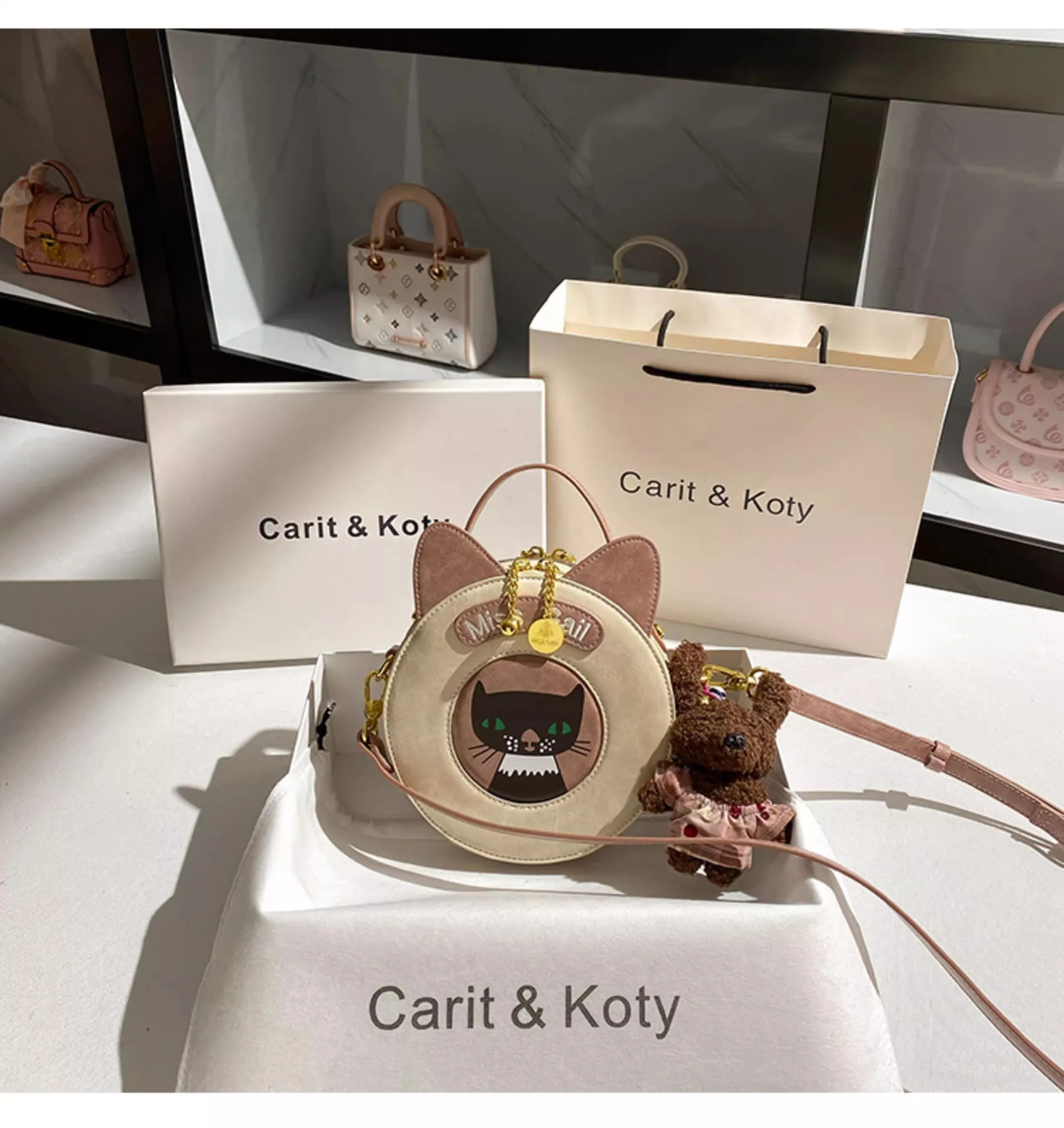 

Fashion Cute Cat Pattern Circular Bag High Quality Women Handbag Luxury Clutch Purse Female Shoulder Messenger Bag Casual Bag