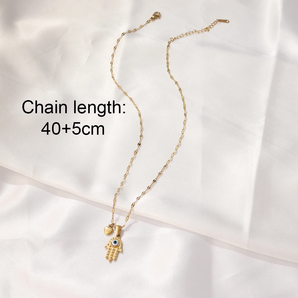 Trend Colorful Devil's Eye Beads Necklace For Women Stainless Steel Lip Chain With Fatima Hand Pendant Choker Jewelry Wholesale image 5