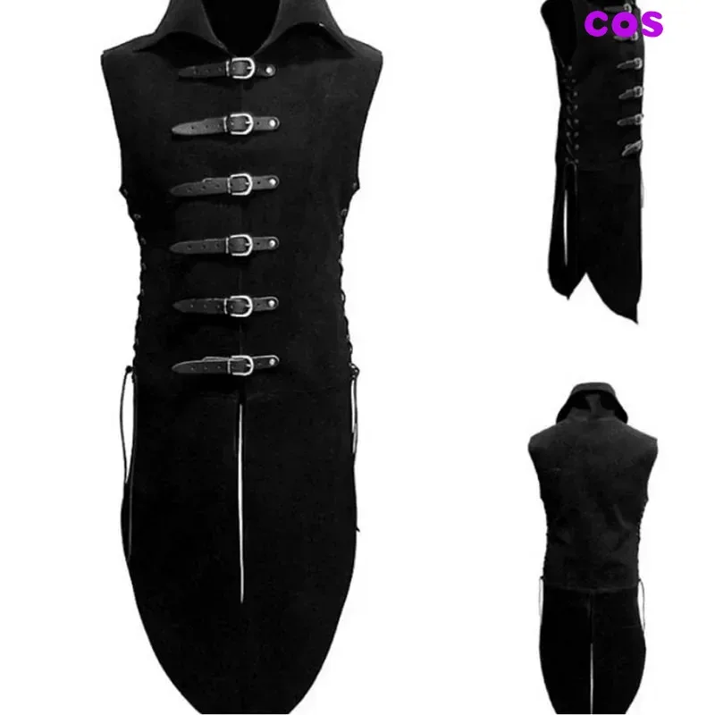 

Z Medieval Lederwams Waldelf Leather Jerkin Armor Warrior Costume For Men Buckle Strap Vest Top Doublet Jacket Coat Tunic Black