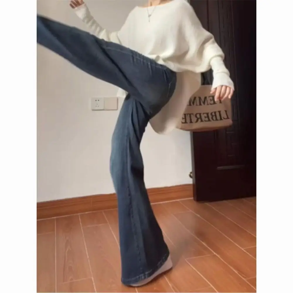 

Jeans Femme 2025 Trousers Ladies Cuteore Clothing Drawstring Elastic Waist Relaxed Loose Fit Female Denim Fashion Comfortable