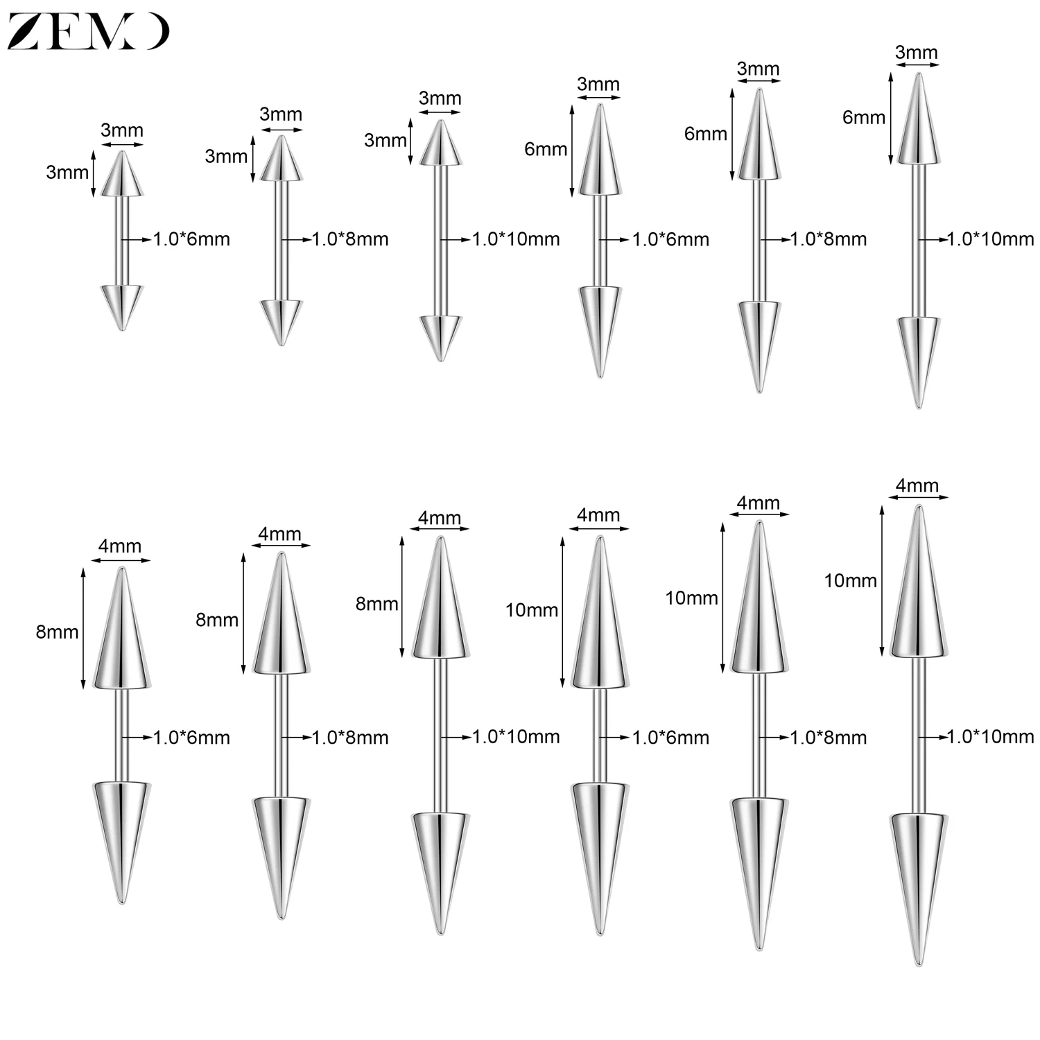 ZEMO 1 PC 16G/18G Stainless Steel Ear Studs Punk Spike Style Stud Earrings Silver Color Conch Helix Cartilage Piercings Jewelry