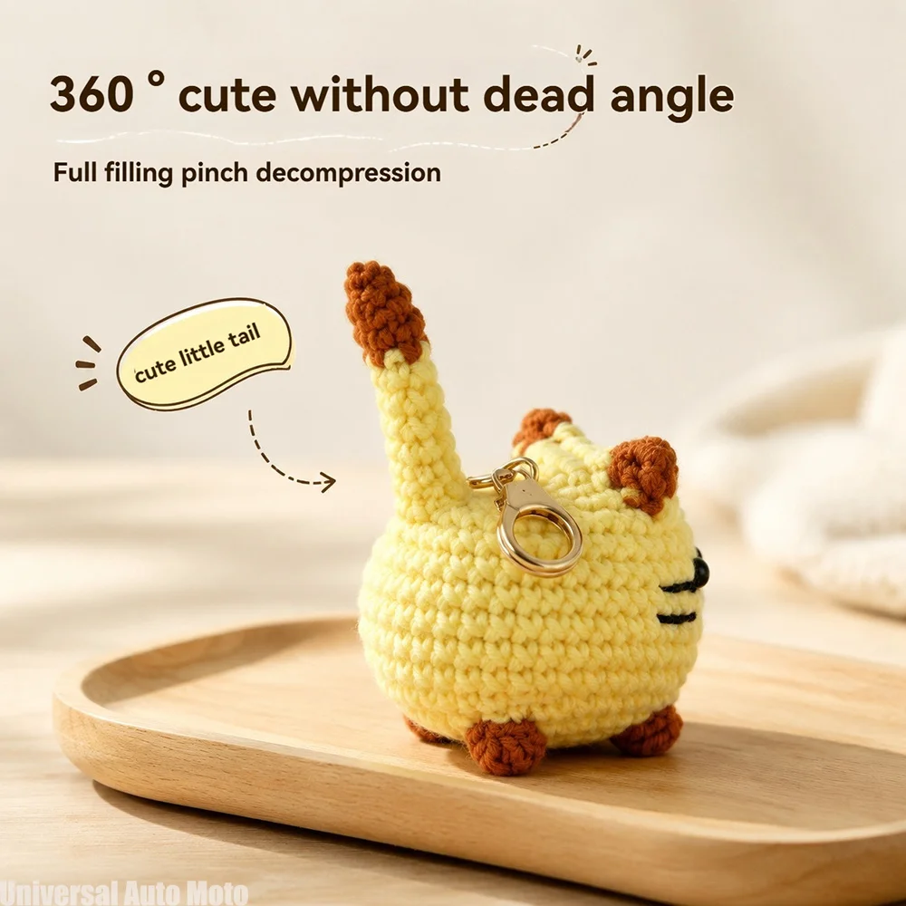 Multicolor Hand Crochet Kitten Keychain Hand Knitted Cartoon Cat Pendant Cute Animal Key Chain Suitable For Backpack Decoration