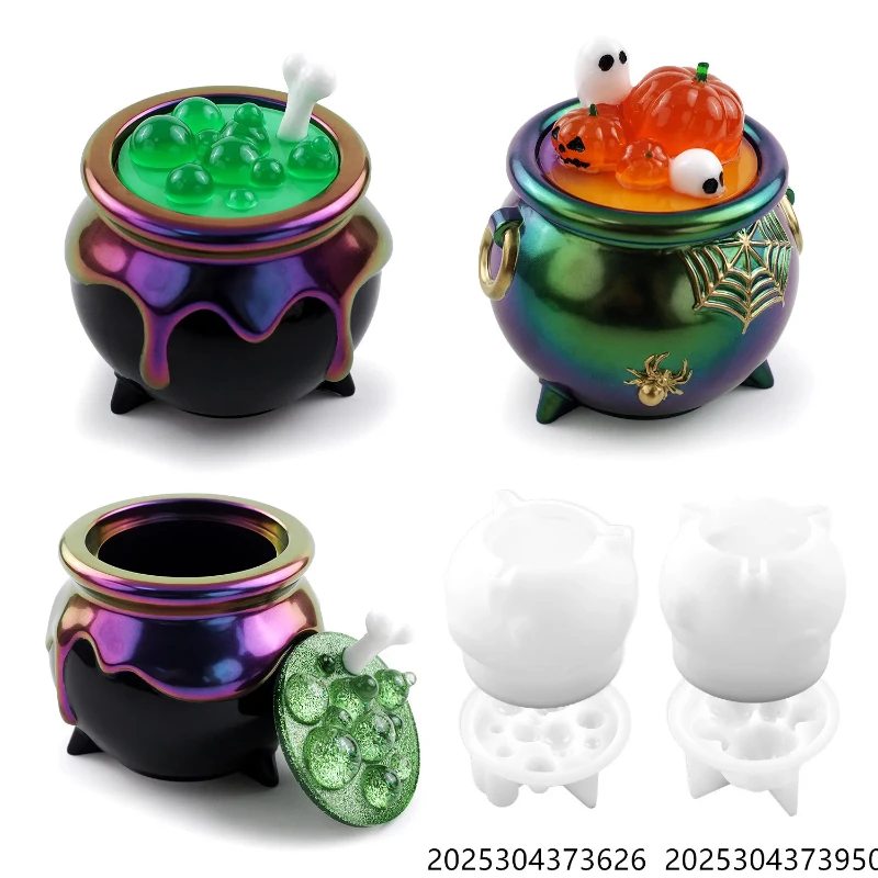 Halloween Cauldron Pumpkin Container Epoxy Resin Mold Crystal Clear DIY Jewelry Box Casting Molds for Resin Art And Crafts