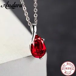 Andara S925 Sterling Silver Necklace Angel Tears Crystal Red Pendant Necklace for Woman Charm Jewelry Gift