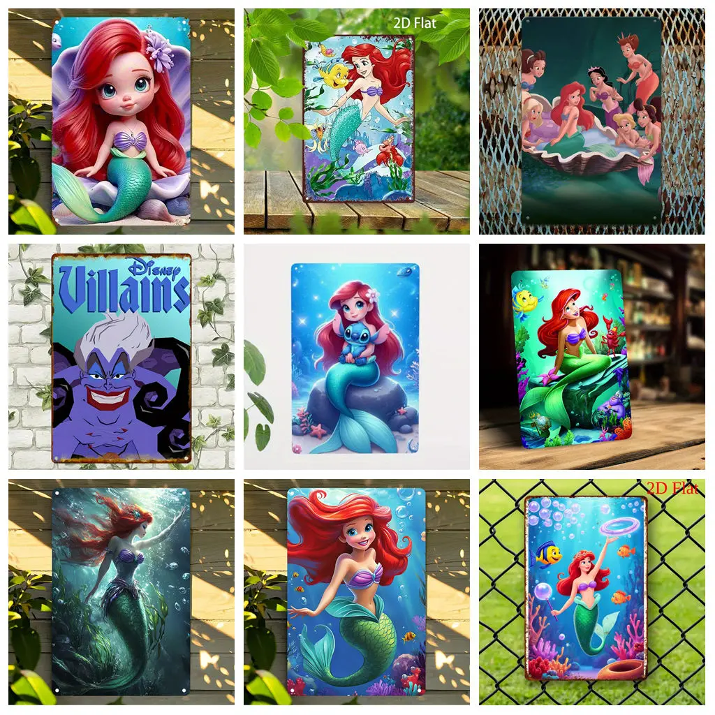 

Miniso Appreciation of Disney The Little Mermaid Fantasy Scene Retro Tin Sign Poster Decorative Plaque Metal Plate Wall Decor