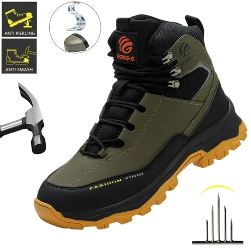 Imagen 1 del producto Zapatos de seguridad para hombre de calidad estándar Eur, botas de seguridad antigolpes con punta de acero, botas de trabajo resistentes al desgaste para construcción a prueba de pinchazos