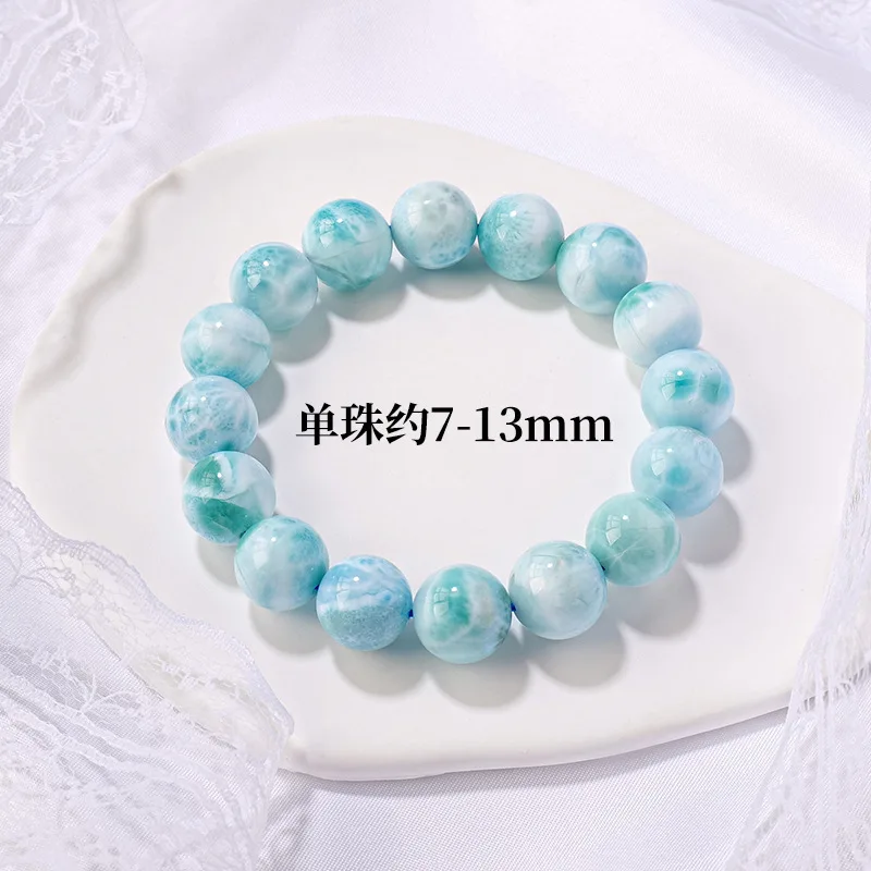 New Natural Sea-Pattern Stone Single Circle Ball Bracelet Dominica Light Blue Men's and Women's Crystal