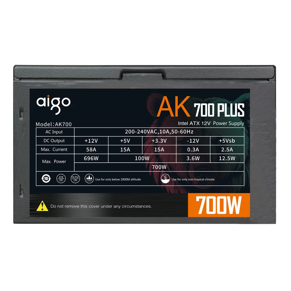 Aigo AK 700W PC PSU Power Supply unit Black Gaming Quiet 120mm rgb Fan 24pin 12V ATX Desktop computer Power Supply for BTC