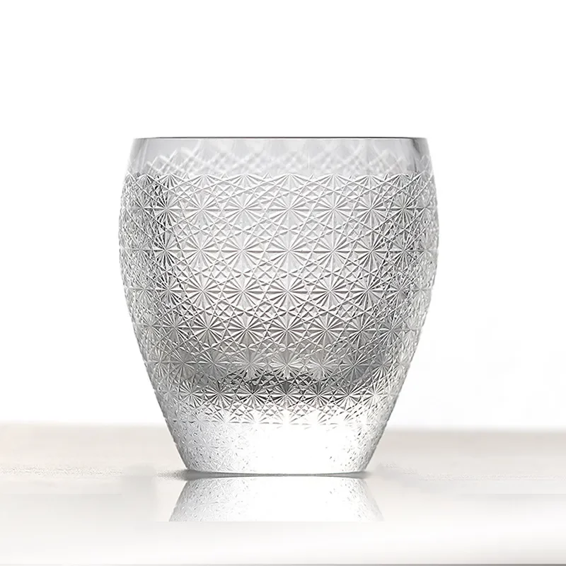 K9 Crystal Whiskey Glass with Chrysanthemum Pattern Japanese Cut Craft Wine Cup for Home Bar Decor Elegant Drinking Goblet