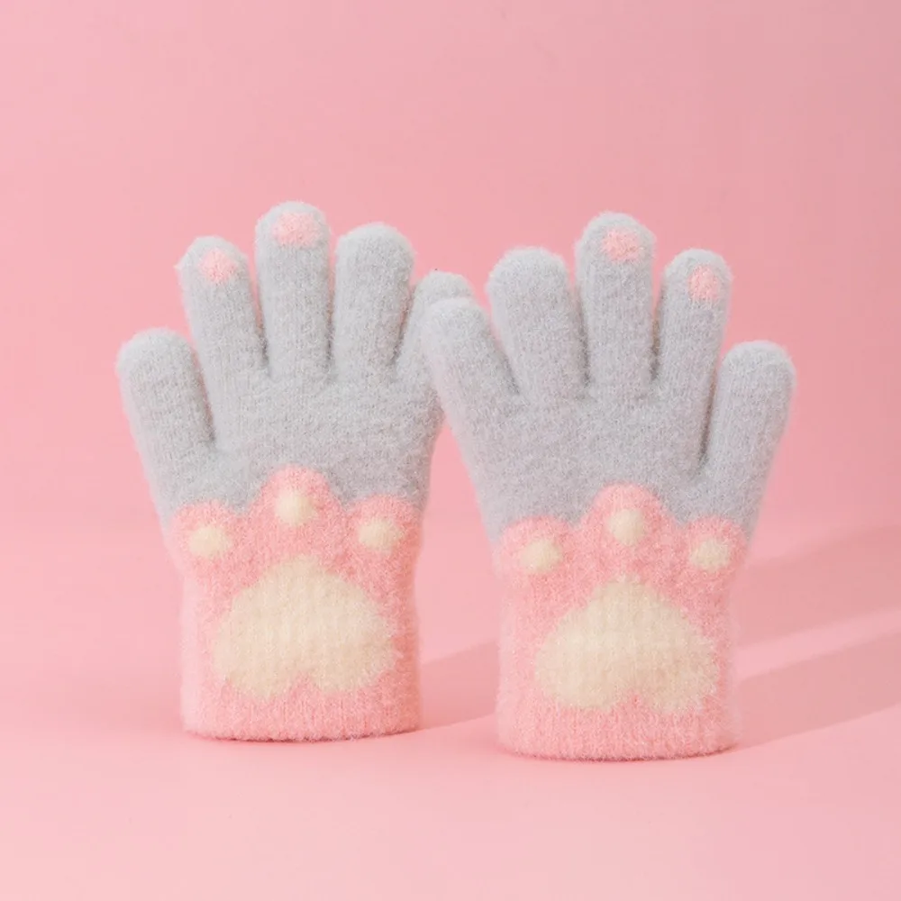 Guantes bonitos y gruesos de felpa para niños, manoplas peludas con dedos completos y pata de gato, guantes granizados para niñas de 4 a 8 años