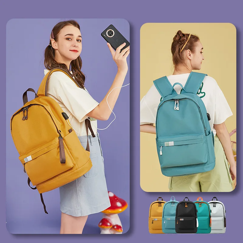 

Unisex Backpack Women's New Trend School Bag Middle School Students Leisure Travel Neutral Solid Color Oxford Cloth Backpack