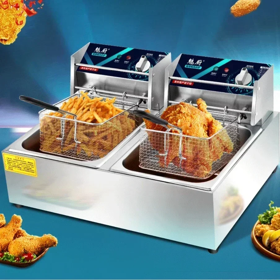Elektrische Fritteuse im neuen Stil. Kommerzielle intelligente thermostatische Doppelzylinder-Elektrofritteuse – zeitgesteuerte Fritteuse