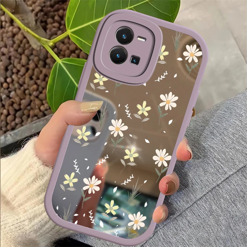 Case For Vivo Y27 4G 5G Y33T Y33S Y35 Y36 Y27S Y28S Y30 Y30i Y31 2021 Flower Soft Shockproof Silicone Mirror Makeup Girly Cover