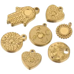 5pcs Stainless Steel Heart Palm Flower Moon Charms for Jewelry Connectors Cabachons Resin Flatback Making Supplies Diy Findings