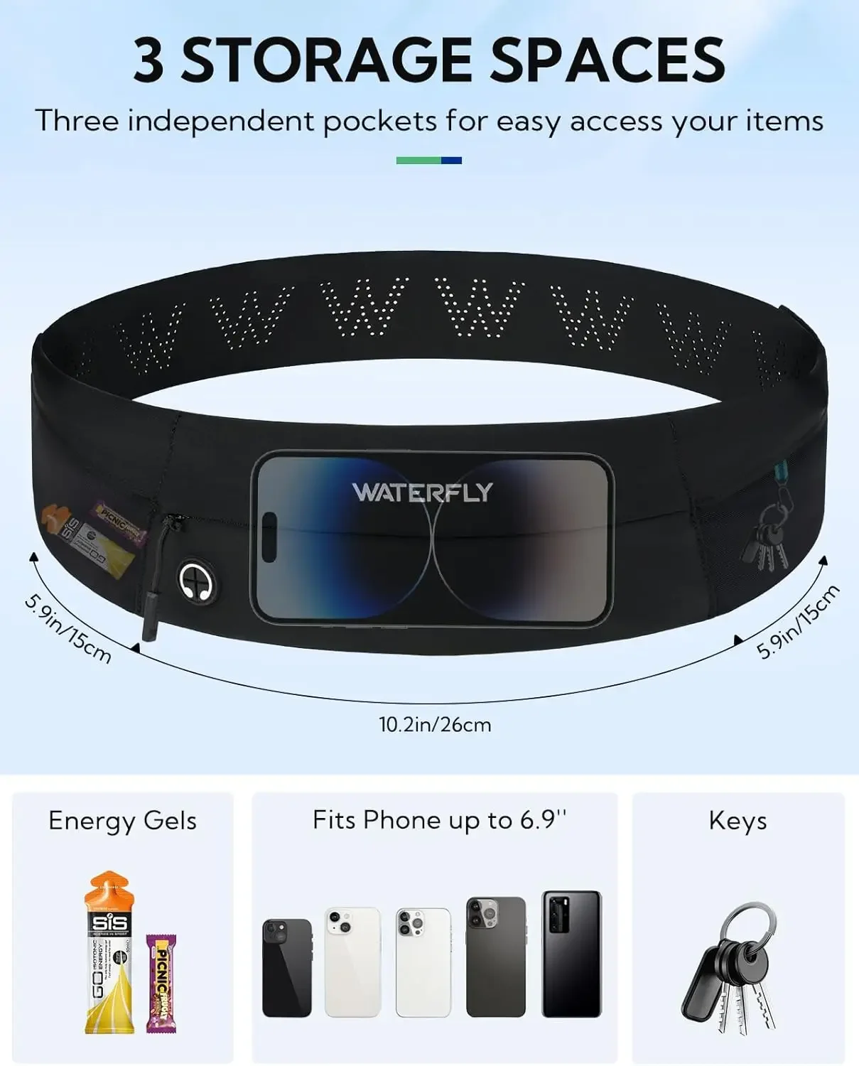 Picture 5: WATERFLY Running Belt Fanny Pack: Slim Waist Bag for Men Women, Workout Fitness Phone Holder for Exercise Marathon Jogging-Black