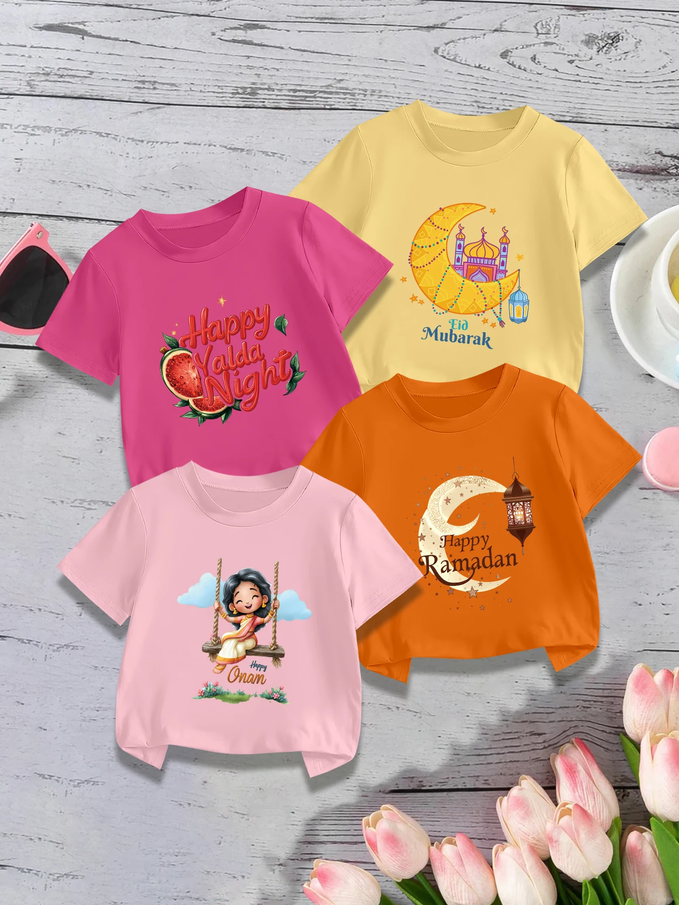 

4 предмета: летние футболки для девочек с милым принтом в виде луны и девочки.