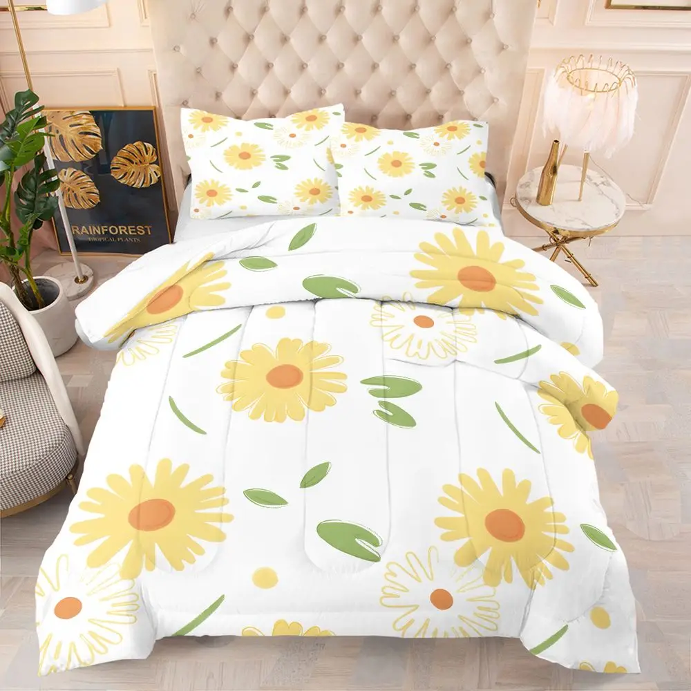Cute Daisy Digital Print Quilt Comforter Set Bedding Set Pillowcase Cottage Teen Dorm Couch Decor