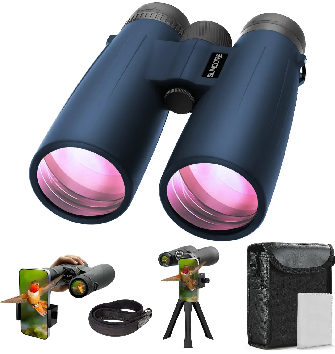 10x50 Blue Binoculars with Phone Adapter & Tripod - High-Power HD Optics for Bird Watching, Stargazing, and Outdoor Adventures