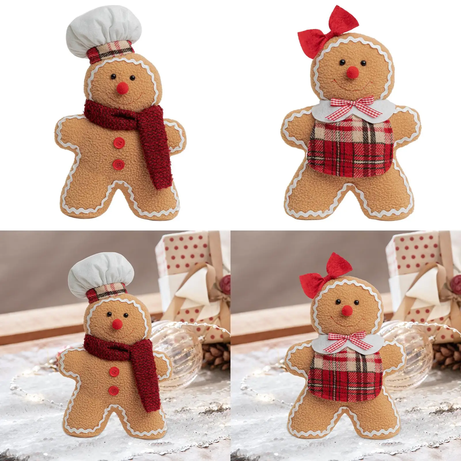 Christmas Plush Gingerbread Figures Xmas Season Decor Soft Lovely Christmas Ornament for Table Tree Door Holiday Decoration