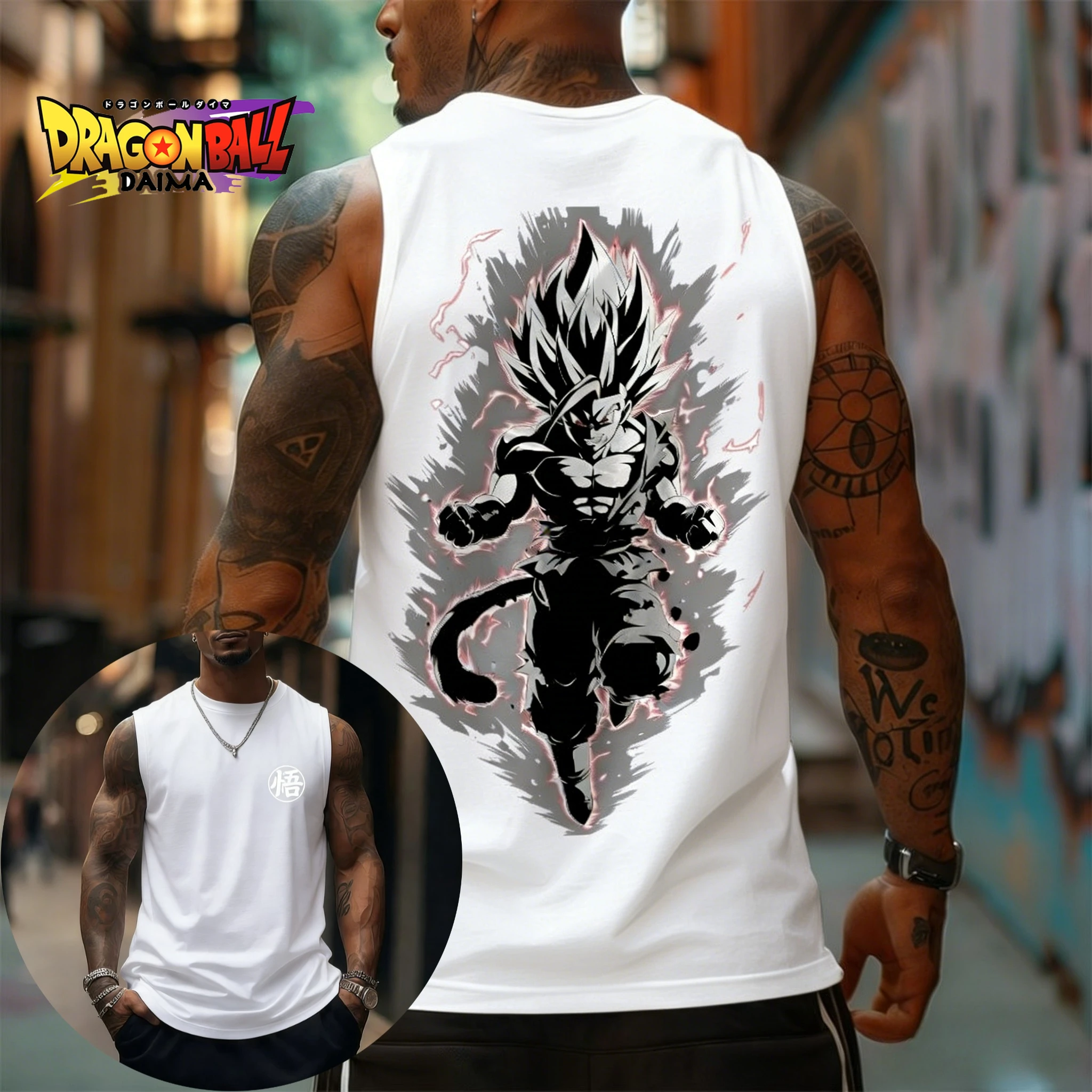 Amerikanisches Retro Dragon Ball Trainings-T-Shirt mit Super Sai Wukong Aufdruck, Neues Sommer-Herren-T-Shirt für Fitness, Sport und Freizeit