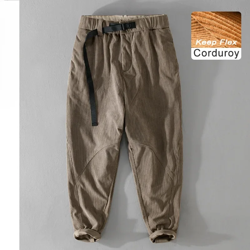 

Autumn New Vintage Corduroy Pants Men Clothing Simple Casual Solid Color Elastic Waist Street Joggers Men Trousers F7626