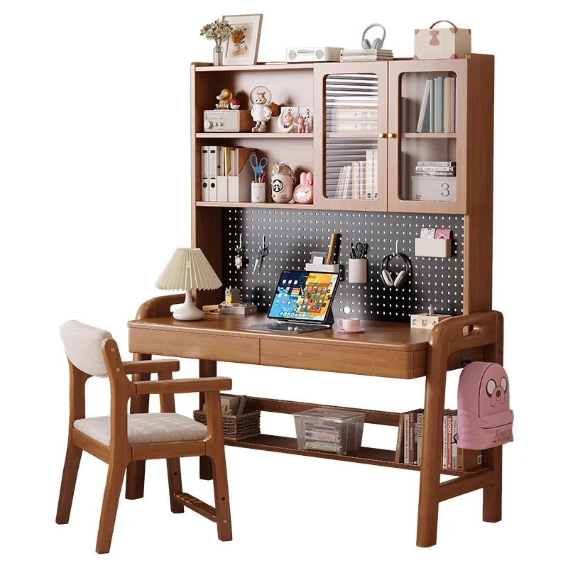 

Solid wood children's study table, desk, bookshelf, integrated student household simple writing table
