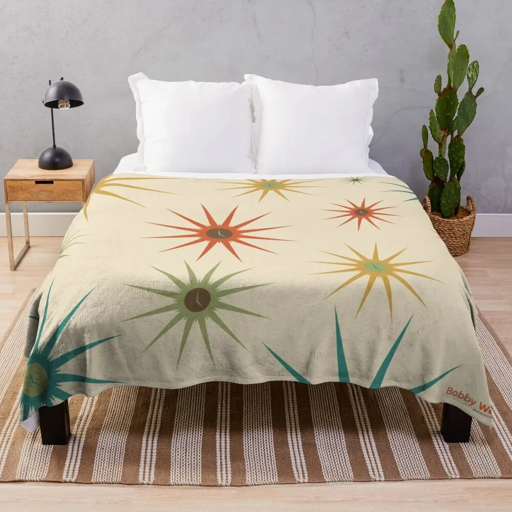 

Cocktail Hour Retro Starburst Clocks by Bobby West Throw Blanket wednesday blankets and throws decorative Multi-Purpose Blankets