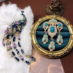 women gemstones peacock brooches lady long tassel lapel pin