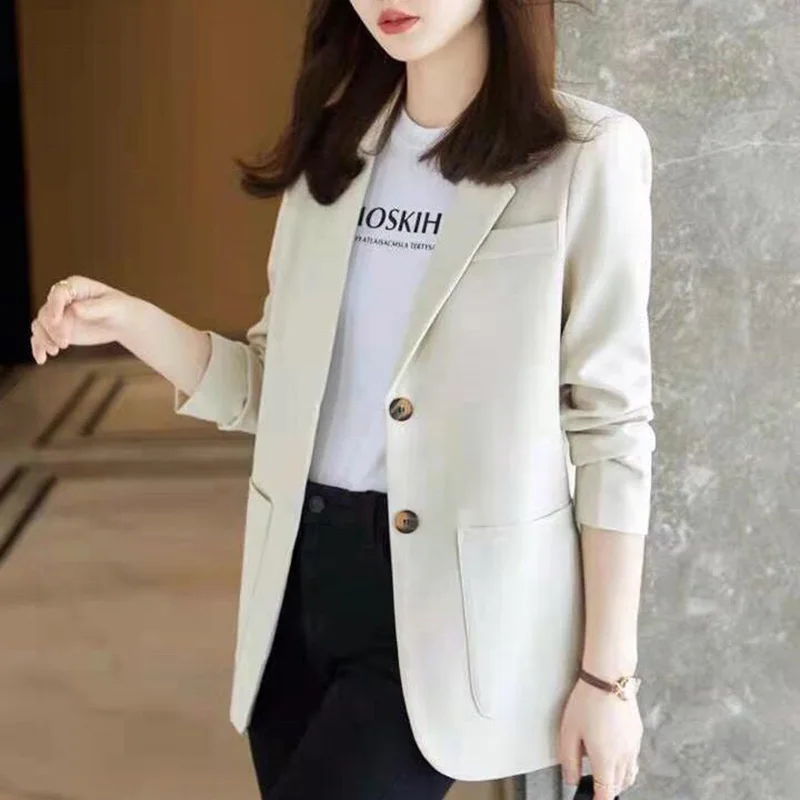 Blazer tout assressentiavec poches épissées pour femmes, blazers décontractés pour dames de bureau, vêtements monochromes à la mode, automne,