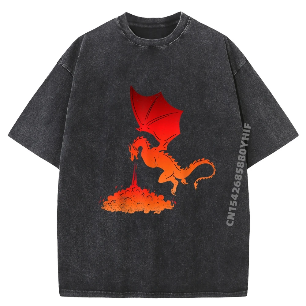 

Fire Breathing Dragon Mythical Legendary Creature Ancient Graphic T Shirt Men's Street Washed Shirts Halloween
