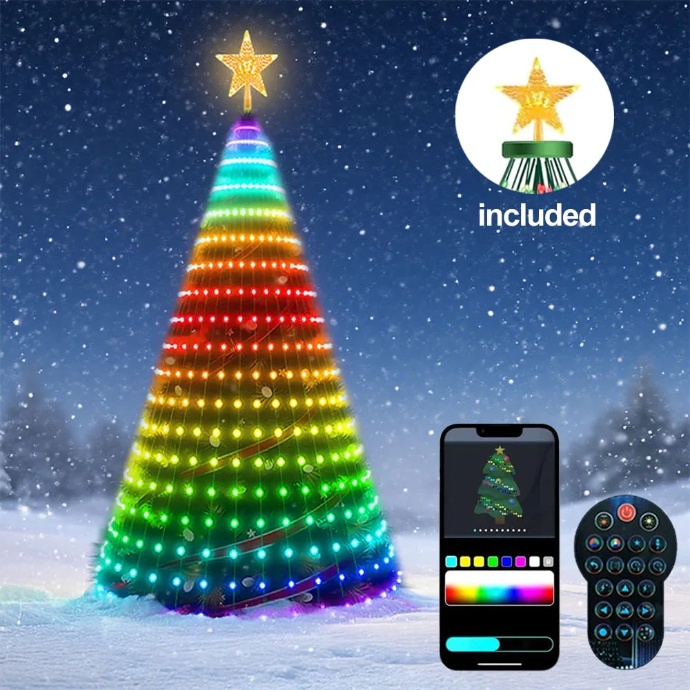 ترقية أضواء سلسلة شجرة عيد الميلاد 2.4 متر/94.5 بوصة مع أضواء سلسلة Star 256LEDs مع التحكم الذكي في التطبيق وجهاز التحكم عن بعد