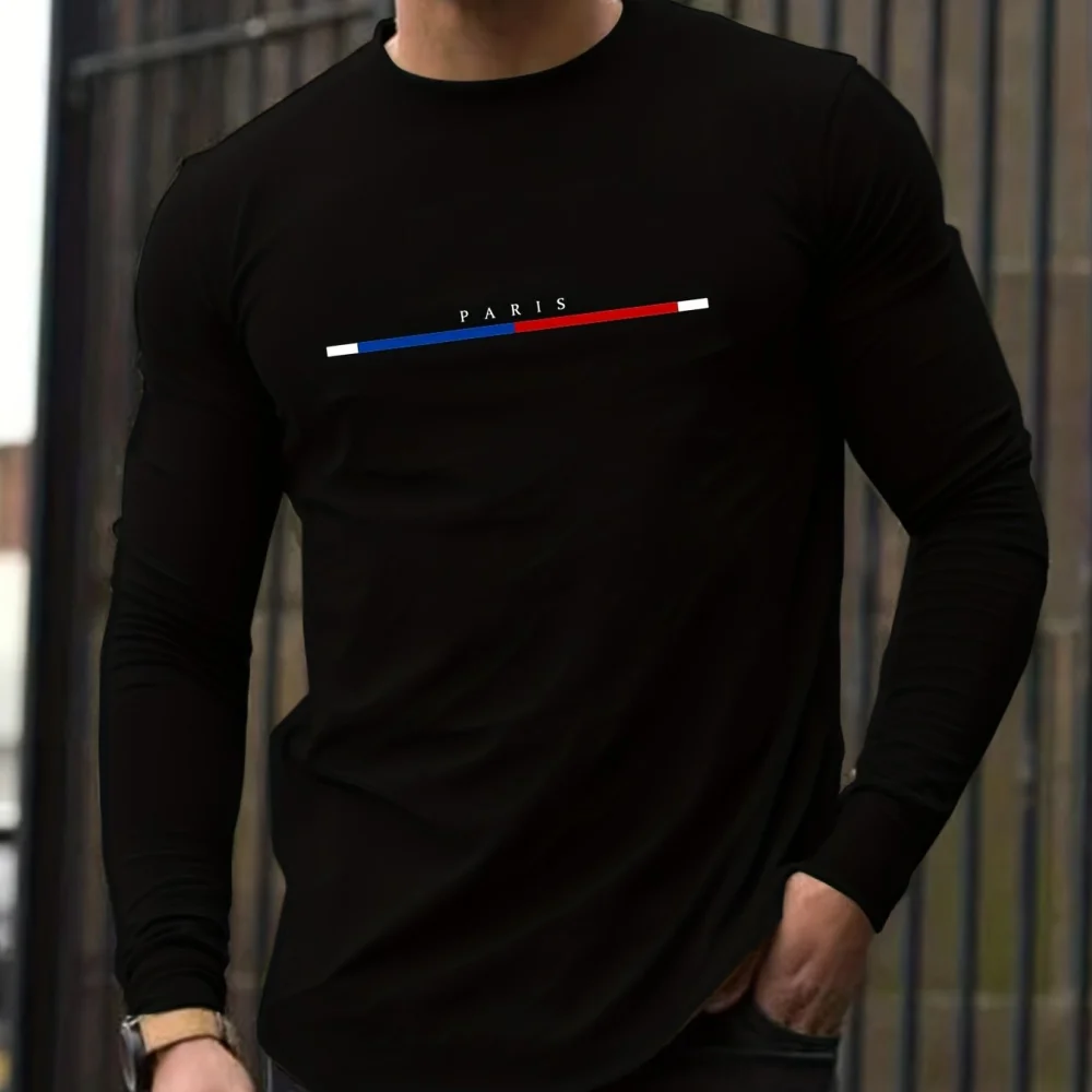 

Funny 3D Letter Print T Shirt For Men Fashion Cotton Long Sleeved T-Shirts Casual O-neck Sports Top Autumn Loose Street Pullover