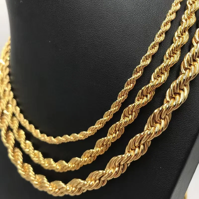 2mm-8mm Gold Color Twist Rope Chain Necklaces For Men Women Hiphop Stainless Steel Waterproof Chains Choker Necklace Jewelry