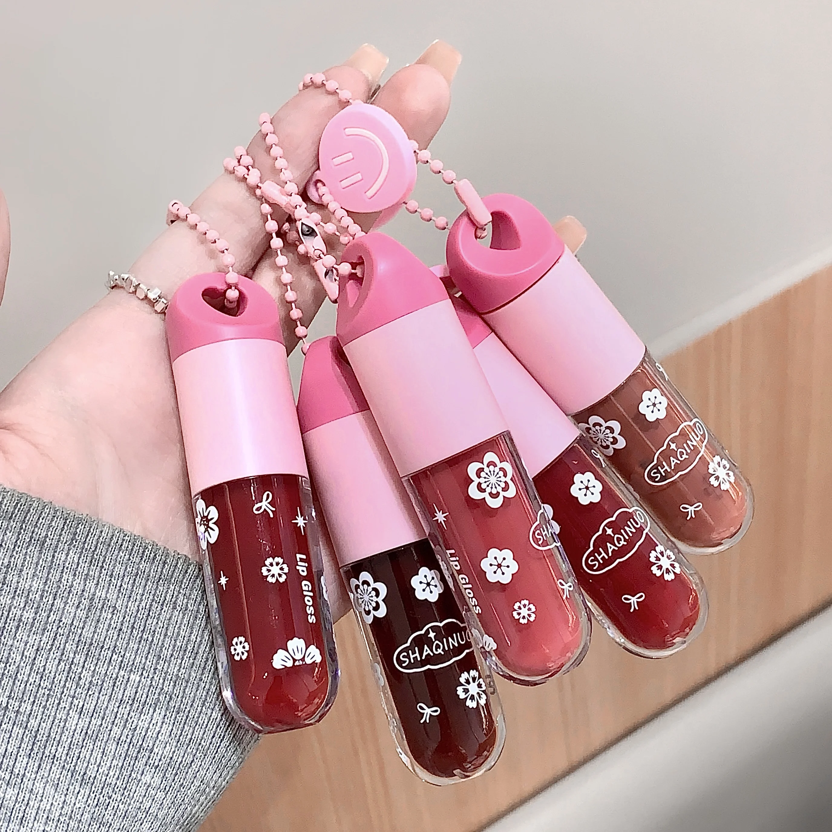 SHAQINUO Water-Based Lip Gloss Moisturizing Tinted Lip Balm แต่งหน้าจี้ลิปกลอส