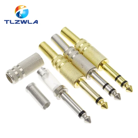 2PCS 6.35mm/6.5mm 2극 모노 앰프 플러그 6.35 스테레오 금속 마이크 잭 플러그인 오디오 커넥터 KTV 용